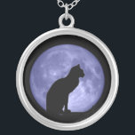Black Cat Blue Moon necklace<br><div class="desc">A black cat on a blue moon - how lucky can you be! Customise to add your own text.</div>