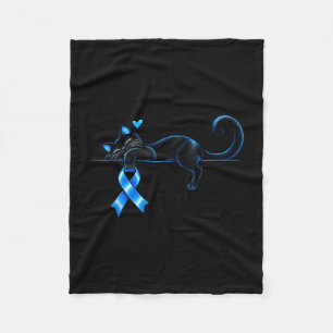 Black cat blue ribbon diabetes awareness cat lover fleece blanket