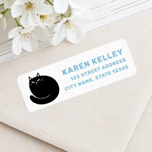 Black cat blue white return address label