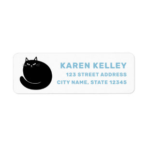 Black cat blue white return address label