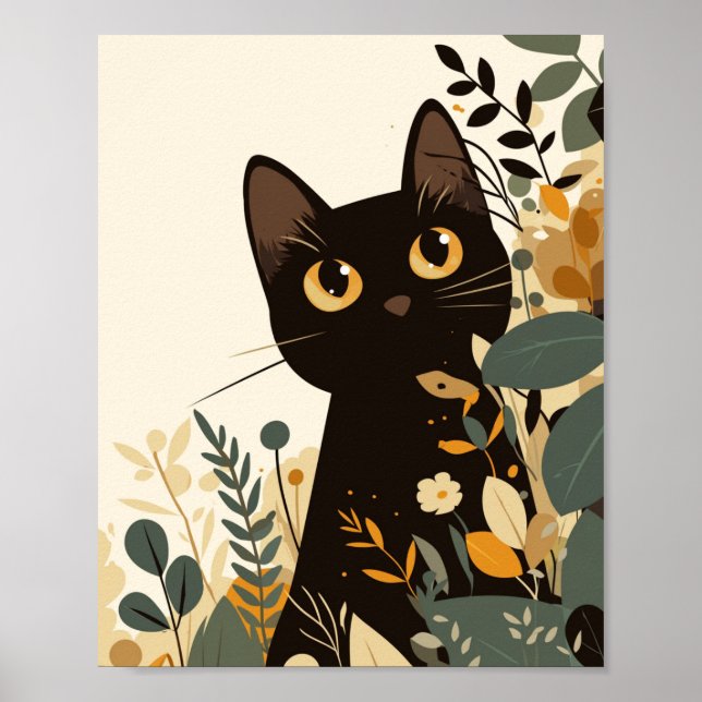 Black cat boho modern art poster (Front)