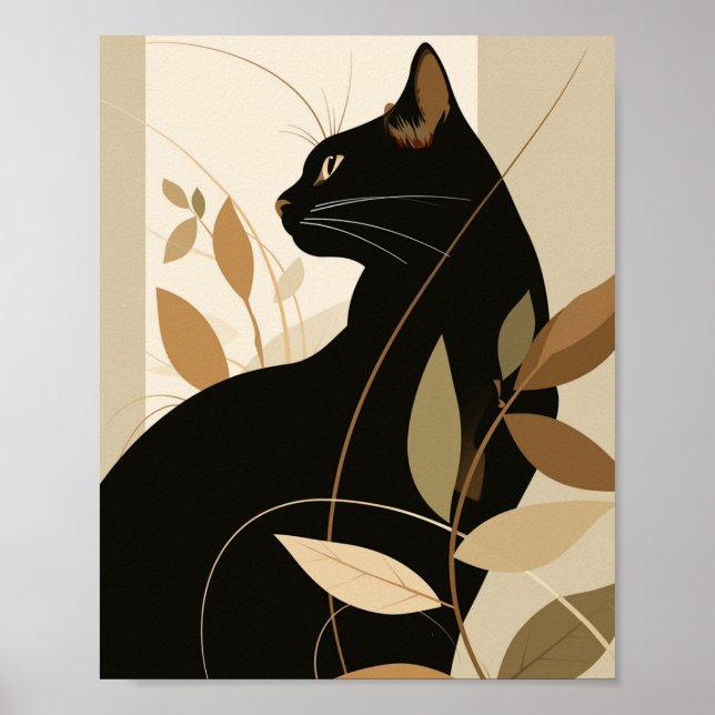 Black cat boho modern art poster (Front)
