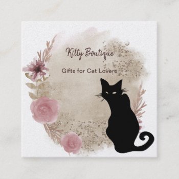 Black Cat Boho Watercolor Square Business Card by businesscardsforyou at Zazzle