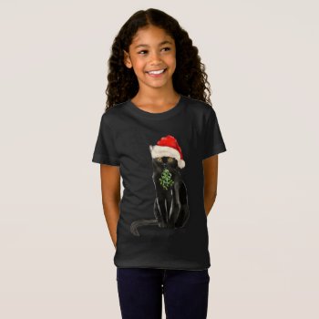Black Cat Bombay Breed Christmas Santa Hat T-Shirt