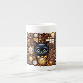 Black cat bone china mug