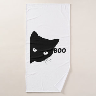 Black cat boo Halloween gift cats Bath Towel
