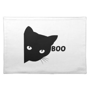 Black cat boo Halloween gift cats Cloth Placemat