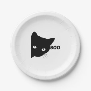 Black cat boo Halloween gift cats Paper Plates