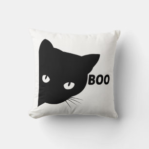 Black cat boo Halloween gift cats Throw Pillow