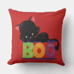 Black Cat Boo Throw Pillow