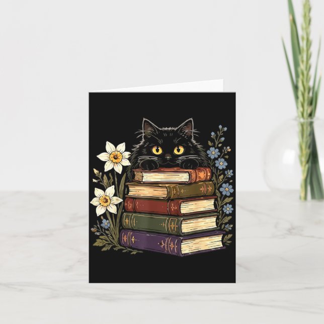 Black Cat Book Lover Card (Front)