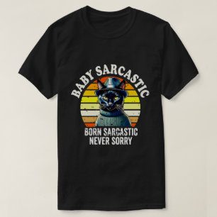Black Cat Born Sarcastic Never Sorry Retro Sunset T-Shirt