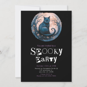 Black Cat Branch Modern Minimalist Halloween Invitation