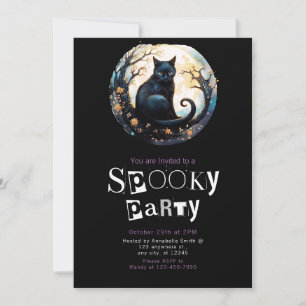Black Cat Branch Modern Minimalist Halloween Invitation