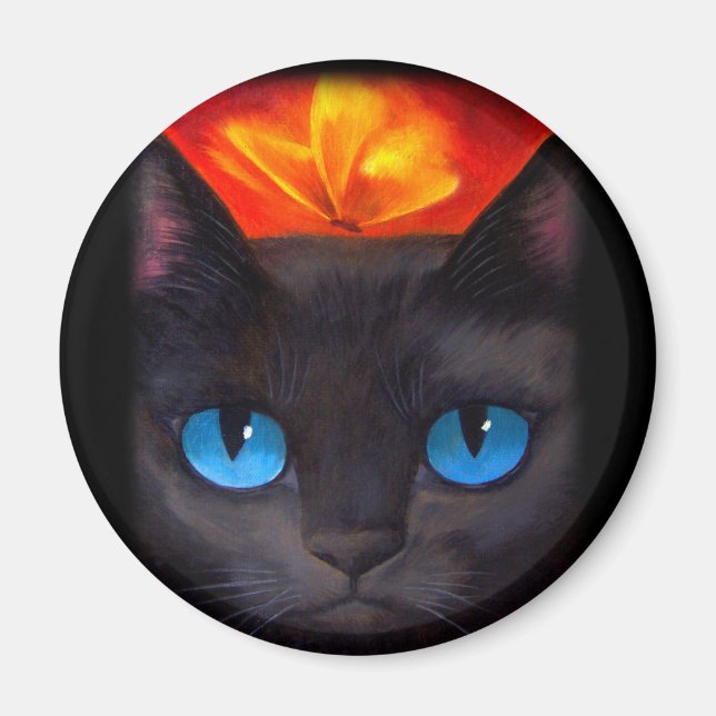 Black Cat Butterfly Painting Art - Multi Magnet (Front)