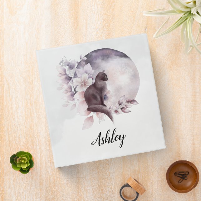 Black Cat by a Magical Full Moon 3 Ring Binder (In Situ)