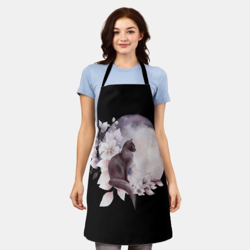 Black Cat by a Magical Full Moon Apron