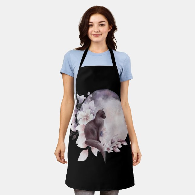 Black Cat by a Magical Full Moon Apron (Worn)