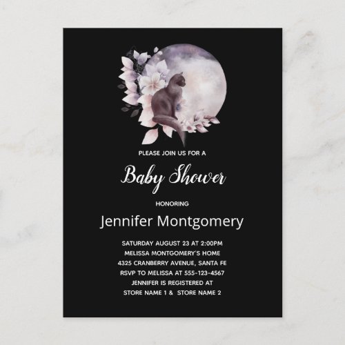 Black Cat by a Magical Full Moon Baby Shower Invitation Postcard
