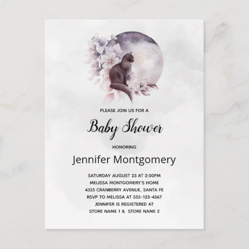 Black Cat by a Magical Full Moon Baby Shower Invitation Postcard