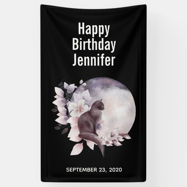 Black Cat by a Magical Full Moon Banner (Vertical)