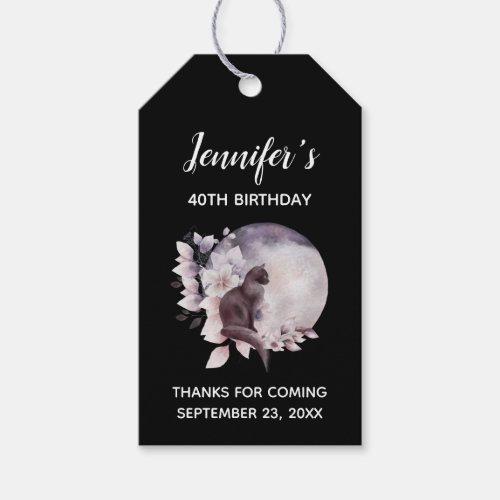 Black Cat by a Magical Full Moon Birthday Gift Tags