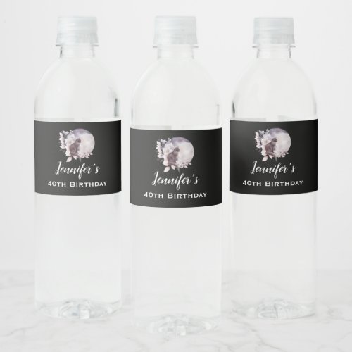 Black Cat by a Magical Full Moon Birthday Water Bottle Label