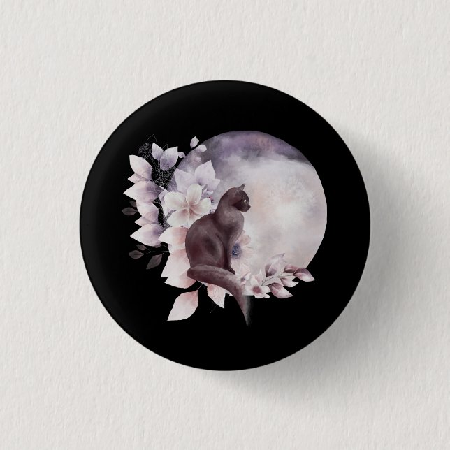 Black Cat by a Magical Full Moon Button (Front)