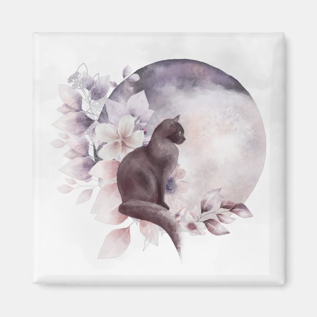 Black Cat by a Magical Full Moon Magnet (Front)