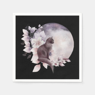 Black Cat by a Magical Full Moon Napkins