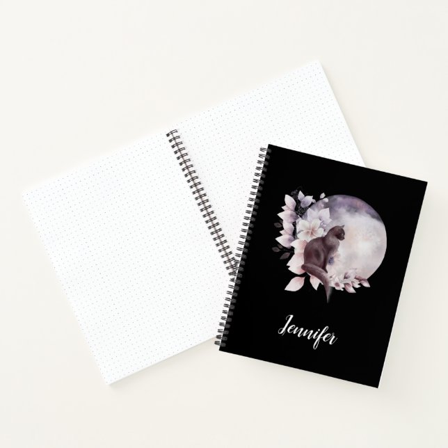 Black Cat by a Magical Full Moon Notebook (Inside)