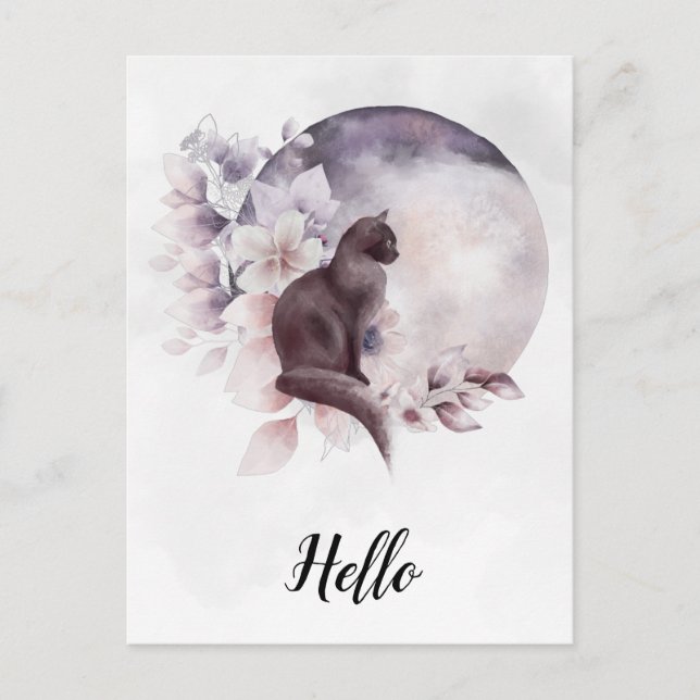 Black Cat by a Magical Full Moon Postcard (Front)