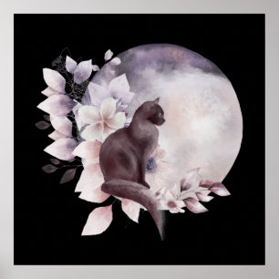 Black Cat by a Magical Full Moon Poster