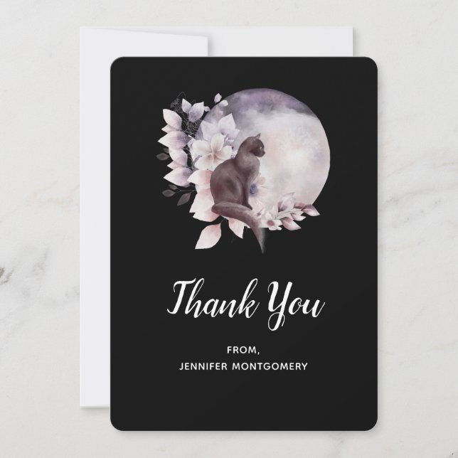 Black Cat by a Magical Full Moon Thank You Card (Front)