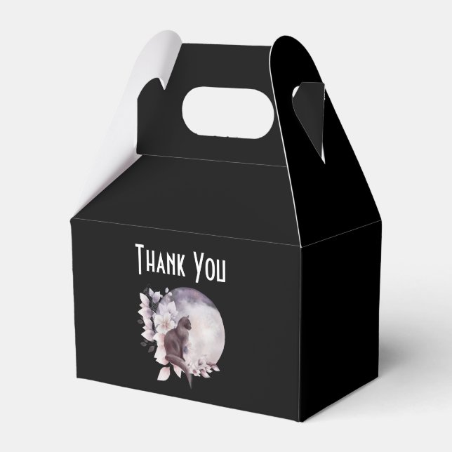 Black Cat by a Magical Full Moon Thank You Favor Boxes (Front Side)