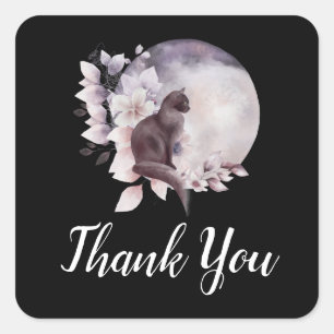 Black Cat by a Magical Full Moon Thank You Square Sticker