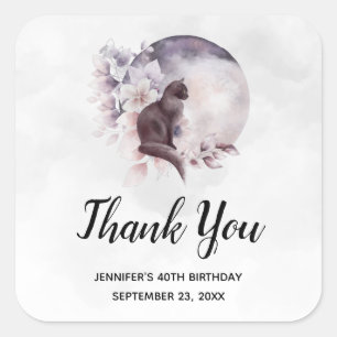 Black Cat by a Magical Full Moon Thank You Square Sticker