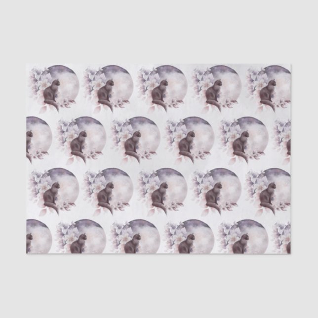 Black Cat by a Magical Full Moon Tissue Paper (Front)
