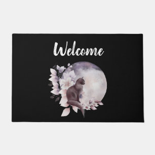 Black Cat by a Magical Full Moon Welcome Doormat
