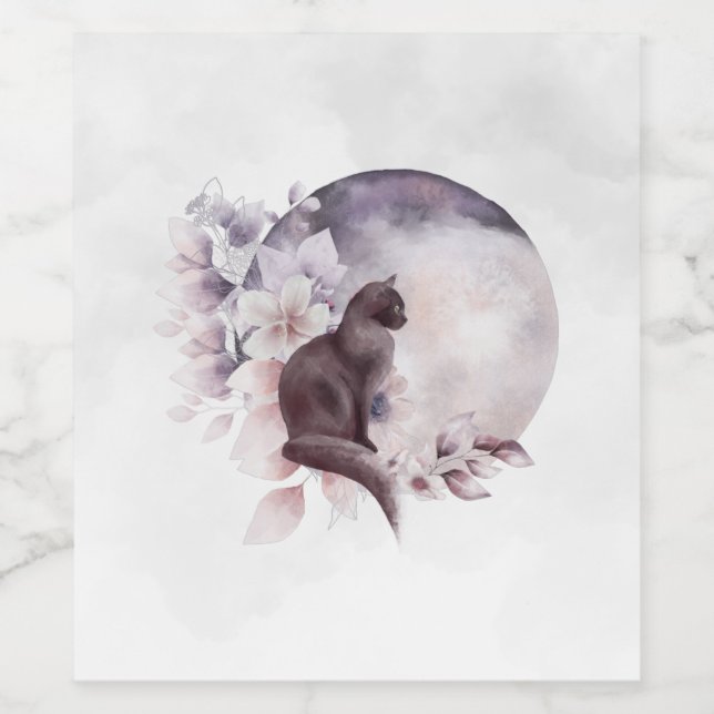 Black Cat by a Magical Full Moon Wine Label (Single Label)