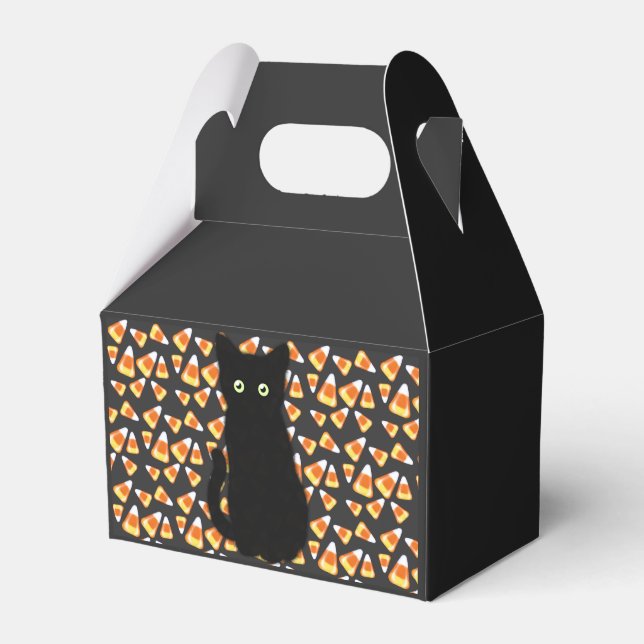 Black cat, Candy corn pattern, Halloween fun   Favor Boxes (Front Side)
