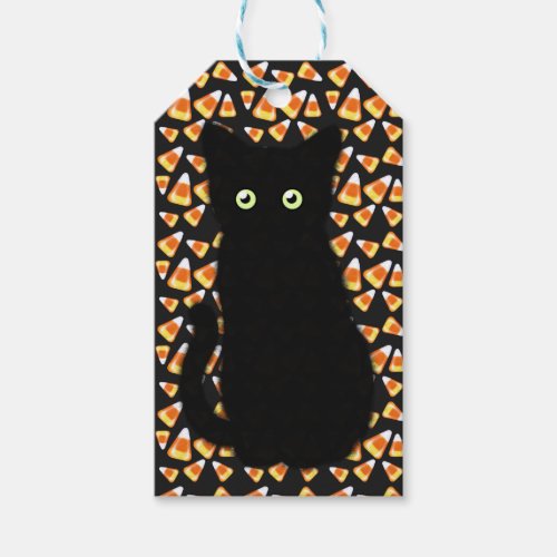 Black cat Candy corn pattern Halloween fun   Gift Tags