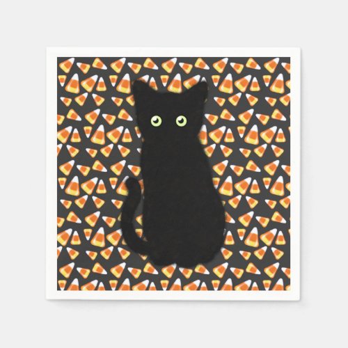 Black cat Candy corn pattern Halloween fun   Napkins