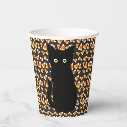 Black cat Candy corn pattern Halloween fun   Paper Cups