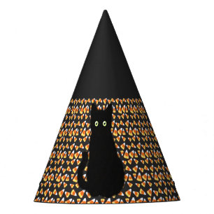 Black cat, Candy corn pattern, Halloween fun Party Hat