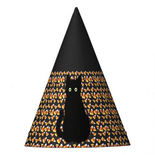 Black cat Candy corn pattern Halloween fun   Party Hat