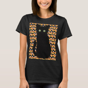 Black cat, Candy corn pattern, Halloween fun T-Shirt