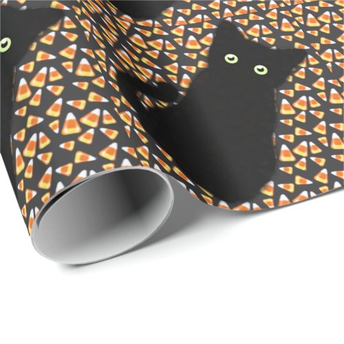 Black cat Candy corn pattern Halloween fun   Wrapping Paper