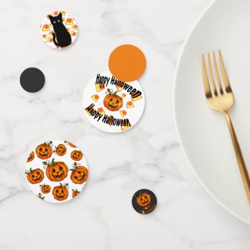 Black cat Candy corn pattern Halloween pumpkins  Confetti