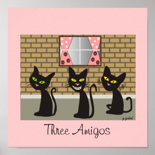 Black Cat Canvas Art Three Amigos Poster